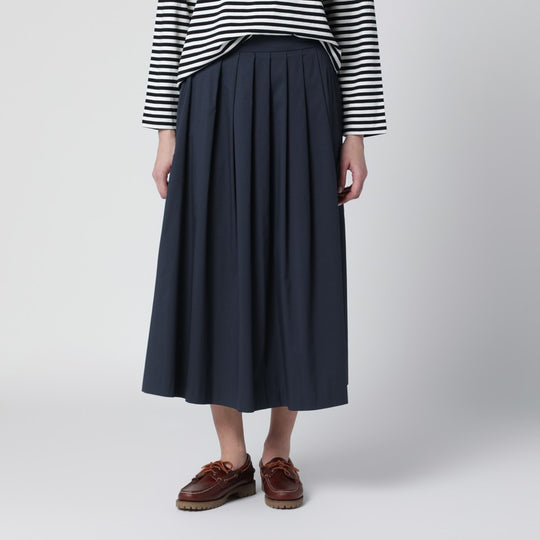 Blue Pleated Cotton-Blend Skirt