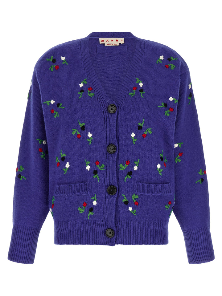 Marni Floral Embroidery Cardigan Maglioni - Blu | a67fd1d6bad20b65264784083228bf382f6be740