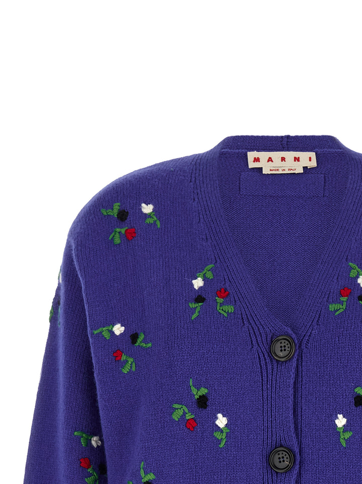 Marni Floral Embroidery Cardigan Maglioni - Blu | 460bde59df48f669ccb6993903ff89251636b8e8