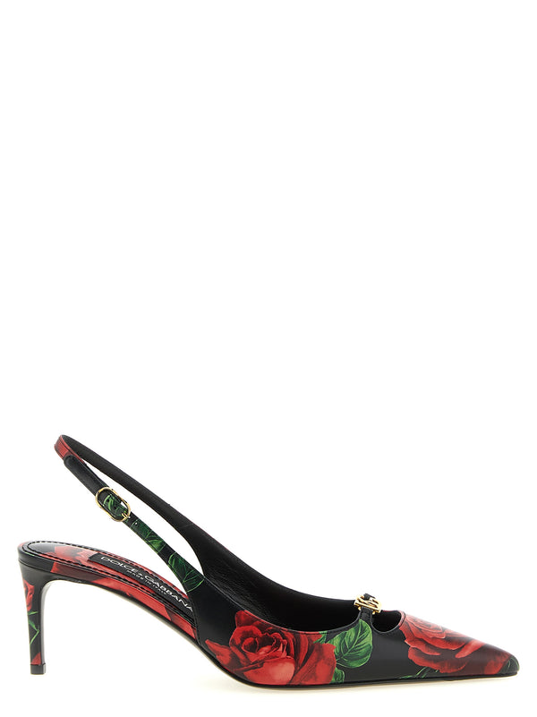 Rose Print Slingbacks Decollete Multicolor