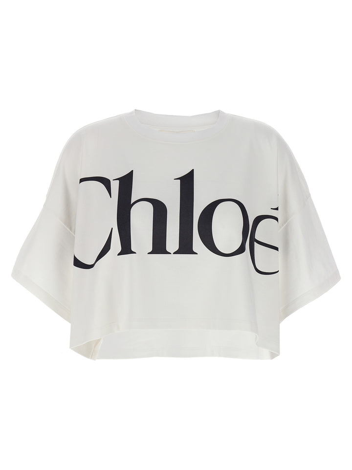 Chloé Logo Crop T shirt - Bianco/Nero | b5e52457200de30fceed3999f0ec122f84ae7b7a