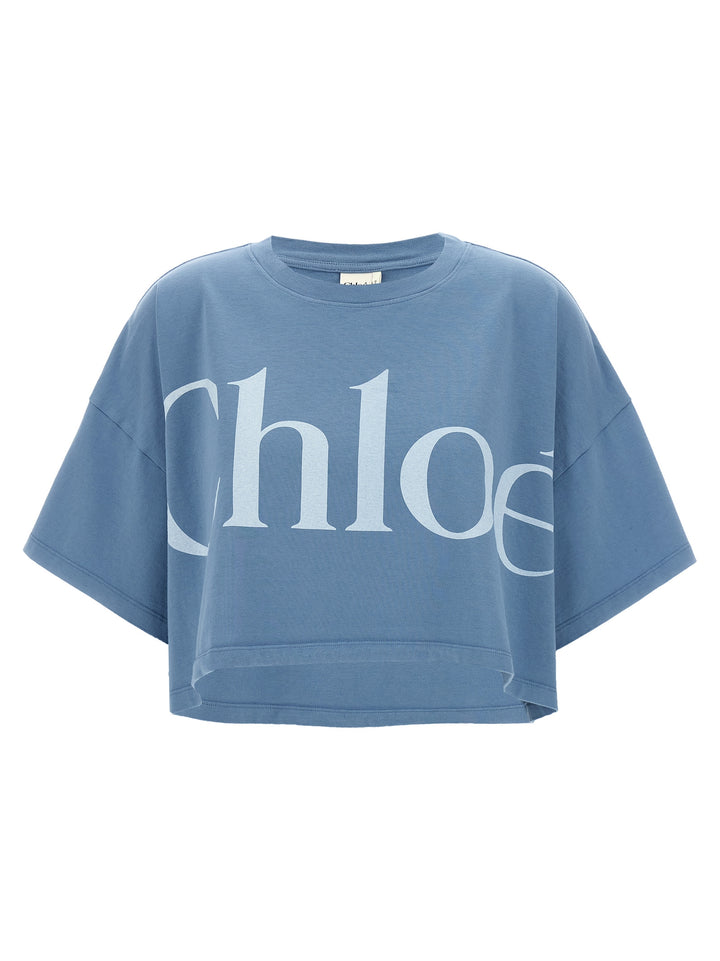Chloé Logo Crop T shirt - Celeste | 84c03f3410b05c8277d6267278a2a772ef945857