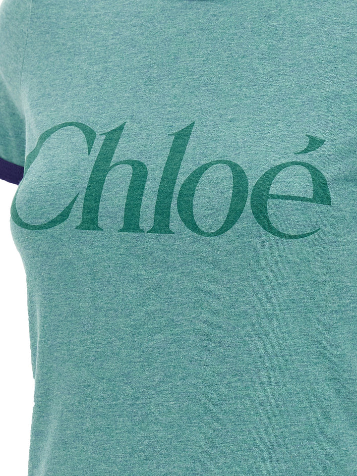 Chloé Logo Print T shirt - Verde | dbb201b80a5a7d5d247b5792edaafd2c914b21cd