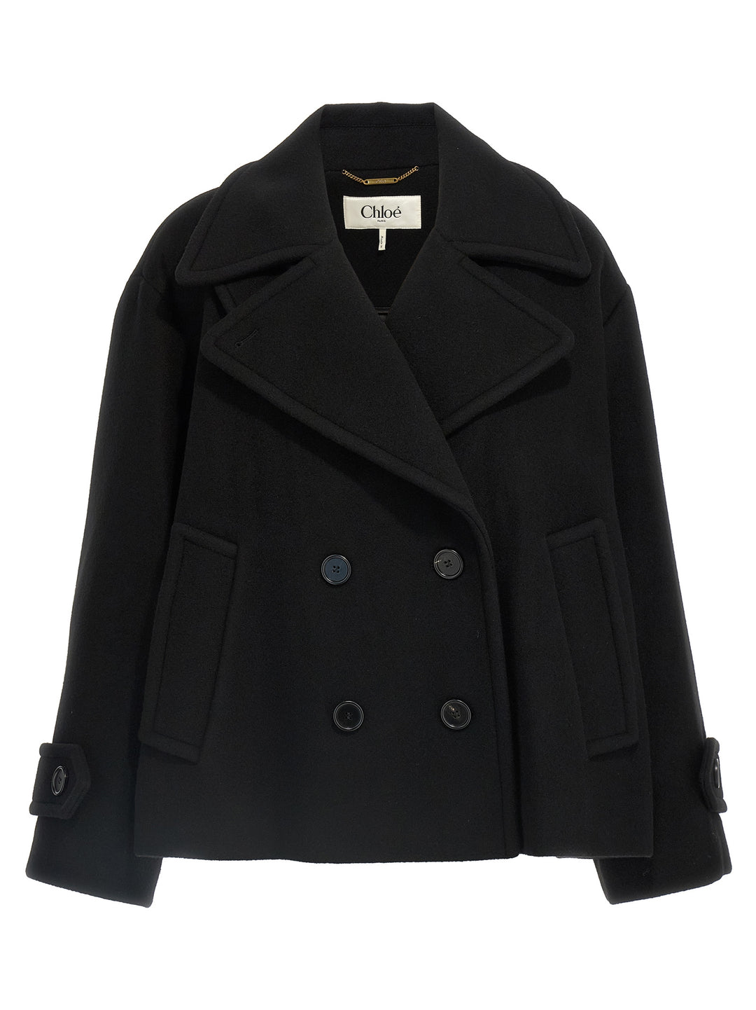 Chloé Double Breasted Wool Coat Trench e Impermeabili - Nero | 641b6f88a463c7333430d2869291efa97cedf76b