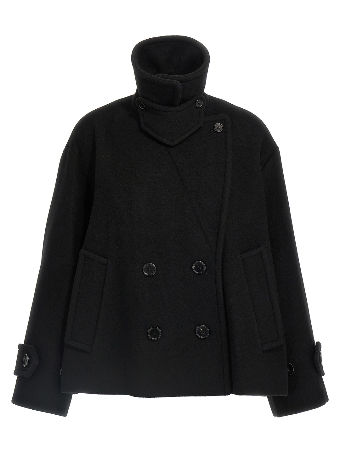 Chloé Double Breasted Wool Coat Trench e Impermeabili - Nero | 1249af4b7e013b45e3656fae35b1510caed7bf85