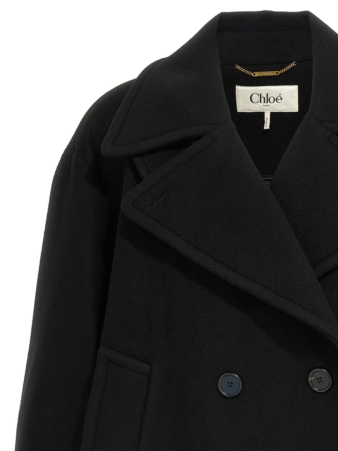Chloé Double Breasted Wool Coat Trench e Impermeabili - Nero | b365b2f90a070c5400b3ac3399ae003216b8e964