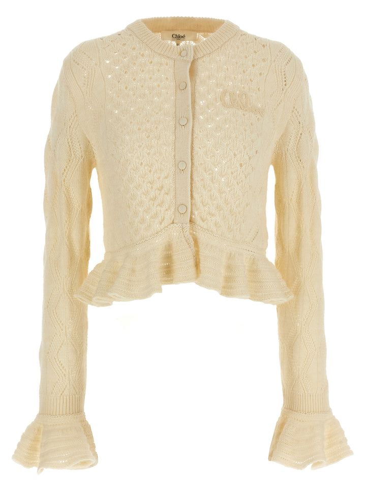 Chloé Pointelle Cardigan Maglioni - Bianco | f8af9b35769cf87509494648e1bd56f152f77aa7