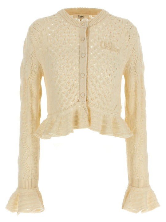 Pointelle Cardigan Maglioni Bianco