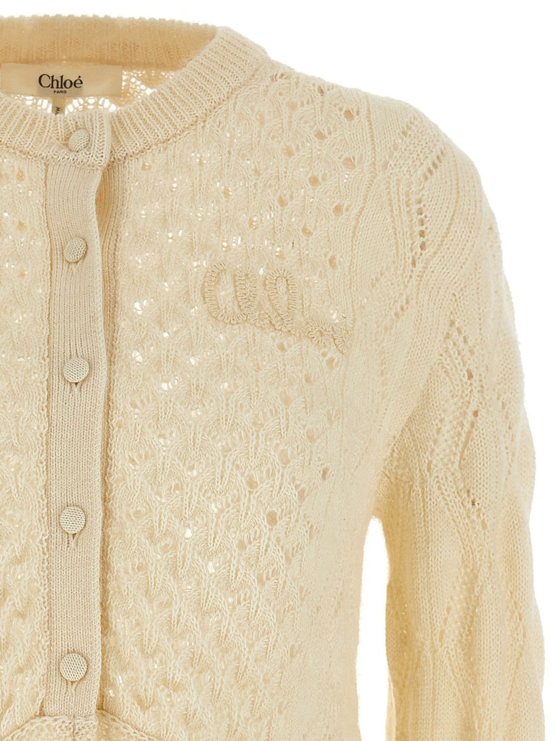 Chloé Pointelle Cardigan Maglioni - Bianco | f898cc576ae1b2de67a4c43a2568fed704580bce