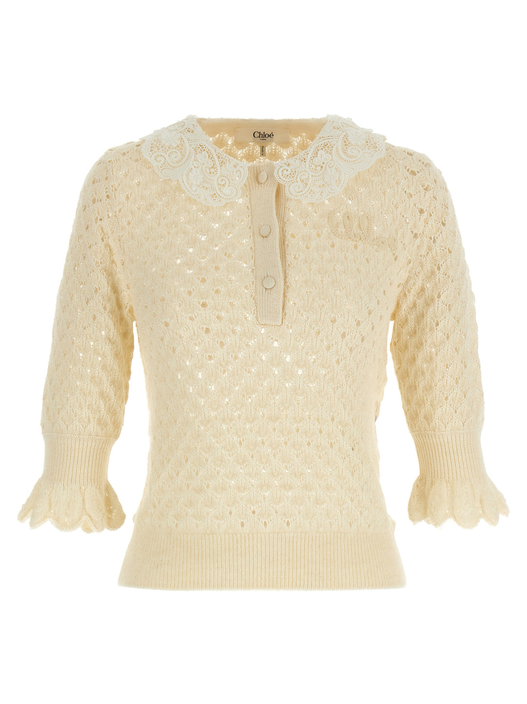 Chloé Pointelle Knit Maglioni - Bianco | caf8906c83876bcfc609d19979976cc28a52397c