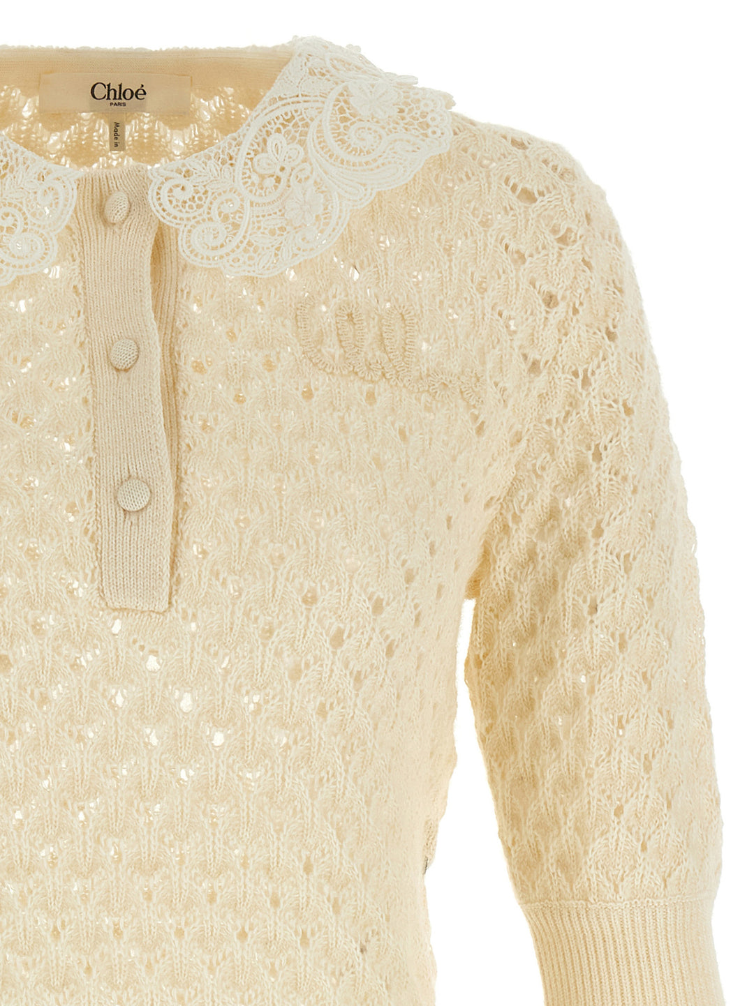 Chloé Pointelle Knit Maglioni - Bianco | d4554c803e3d603e141cde6b3128fb70d1f8a116