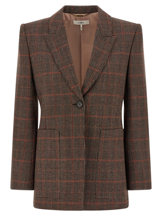 Check Wool Blazer Blazers Marrone
