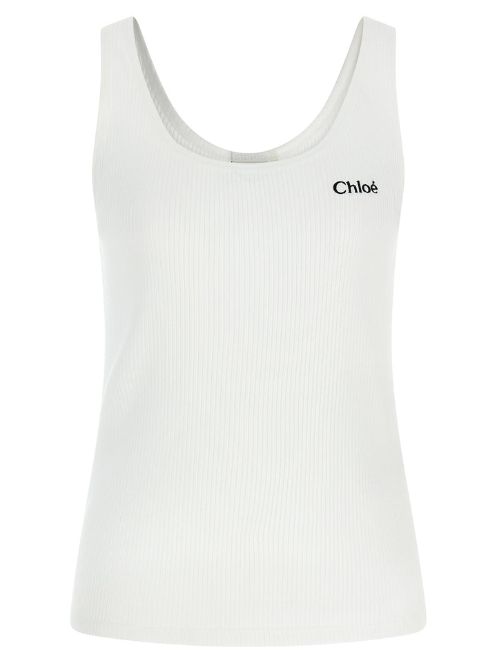 Chloé Logo Embroidery Top Top - Bianco | 0405dfcc01dd7a4e210e2851d01402afc8f7be07