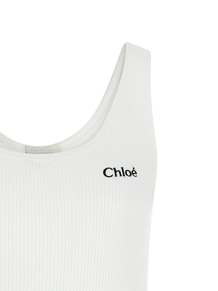 Chloé Logo Embroidery Top Top - Bianco | d38a5c4556e6d75598d152930abef8a9cbd522d4