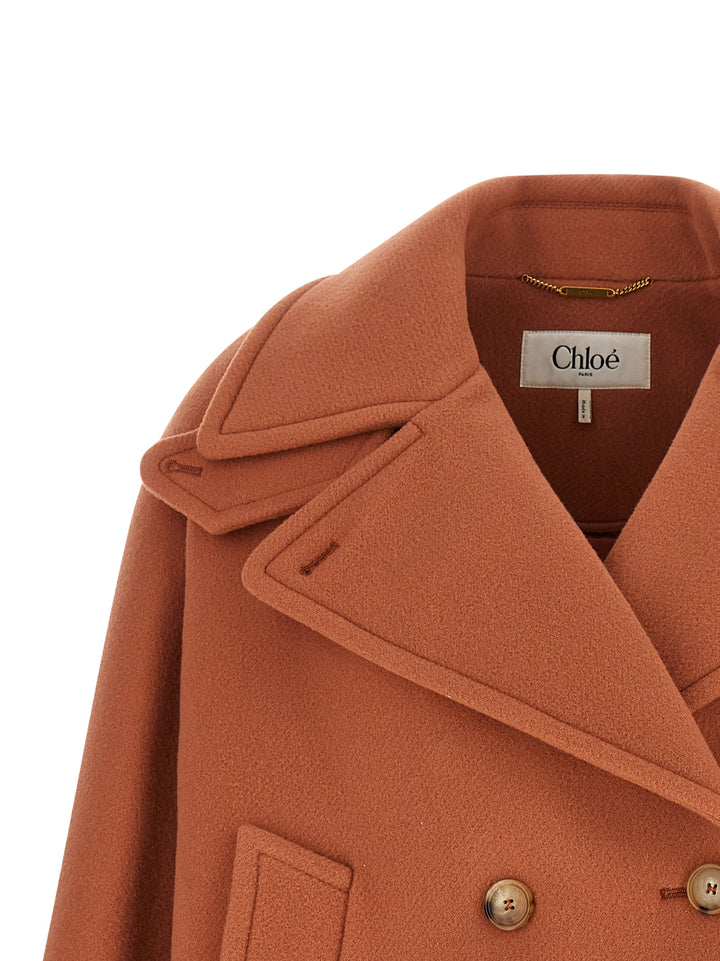 Chloé Double-Breasted Coat Puffer Jackets - Rosa | 09592e32d5049eb27d60c756e6e85ddb4d8f51e1