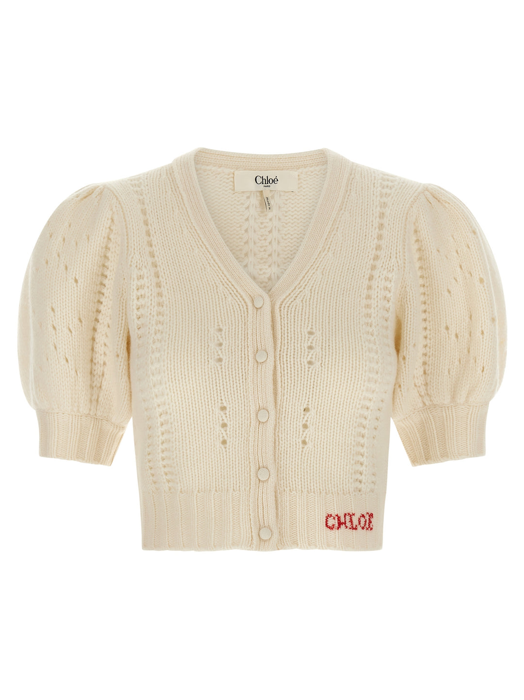 Chloé Jacquard Logo Cardigan Maglioni - Bianco | d3467b65aa64edd54bfe1ed1f689a90cc9f456a4