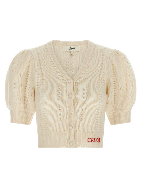 Jacquard Logo Cardigan Maglioni Bianco