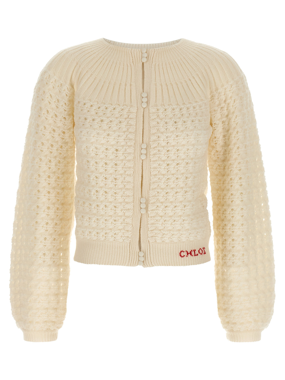 Chloé Jacquard Logo Cardigan Maglioni - Bianco | 299d88f19ec8592205e7f6f0f9bafa7359850690