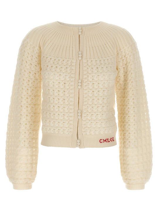 Jacquard Logo Cardigan Maglioni Bianco