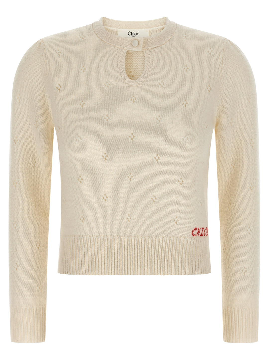 Chloé Jacquard Logo Sweater Maglioni - Bianco | c16e2ed0155759fb4a03669eb2e855521ef9c9e1