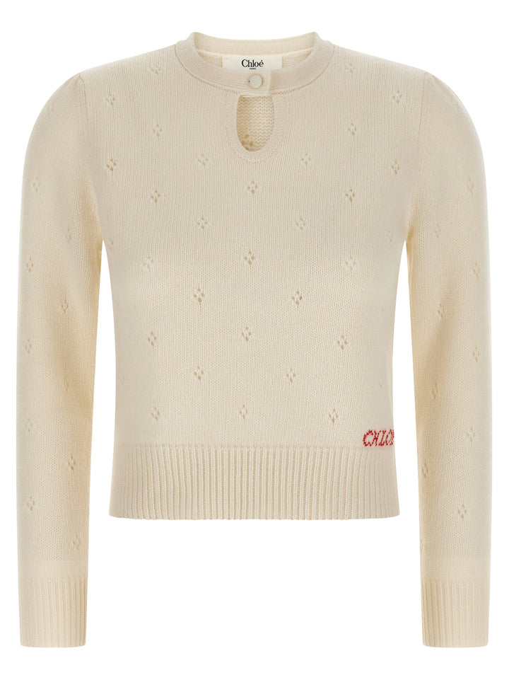 Chloé Jacquard Logo Sweater Maglioni - Bianco | c16e2ed0155759fb4a03669eb2e855521ef9c9e1