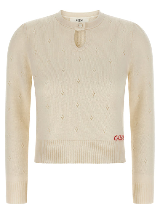 Jacquard Logo Sweater Maglioni Bianco