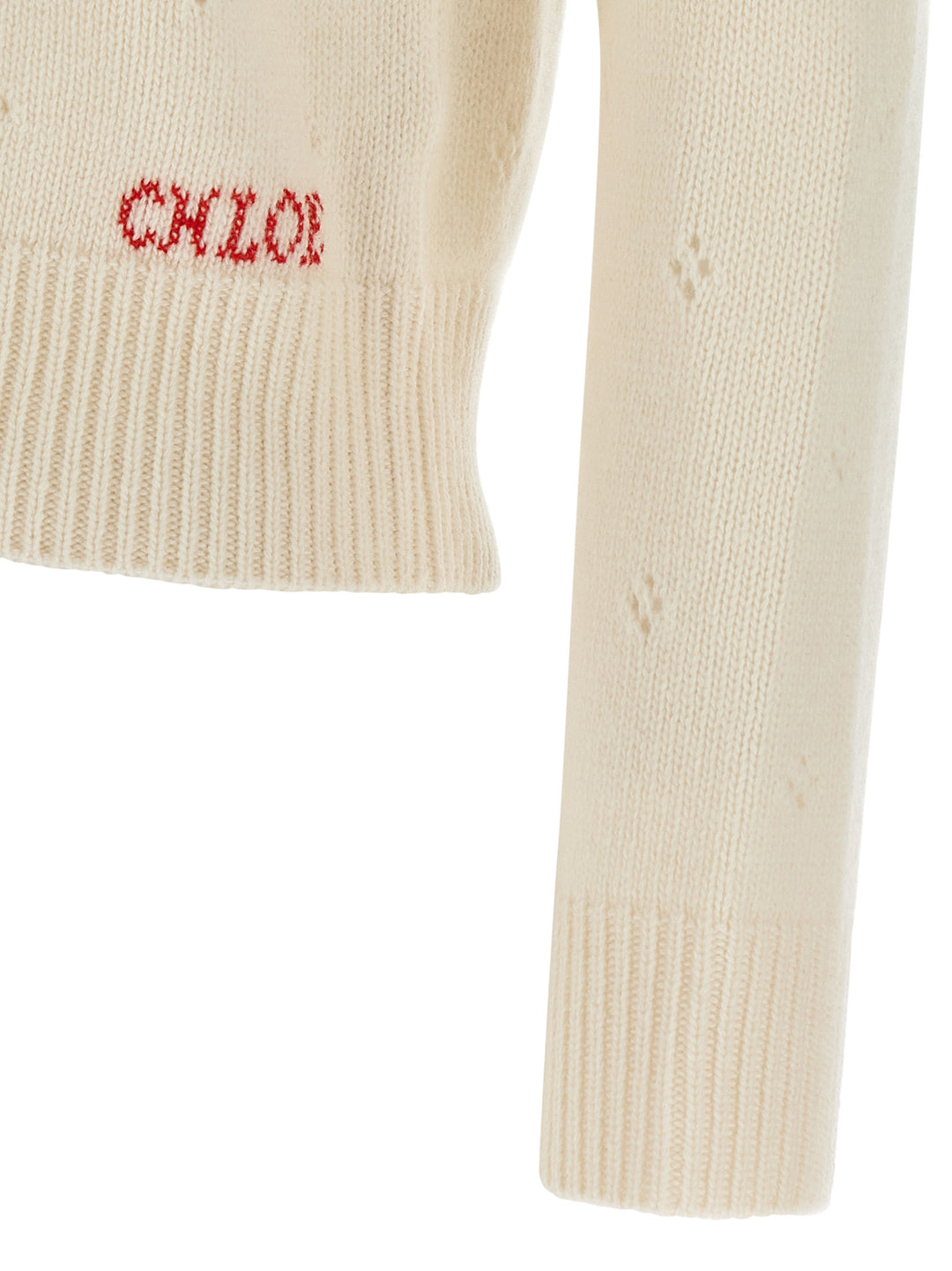 Chloé Jacquard Logo Sweater Maglioni - Bianco | eefa5402d2a5ffebd950ae1006209d0a7e8ee32b