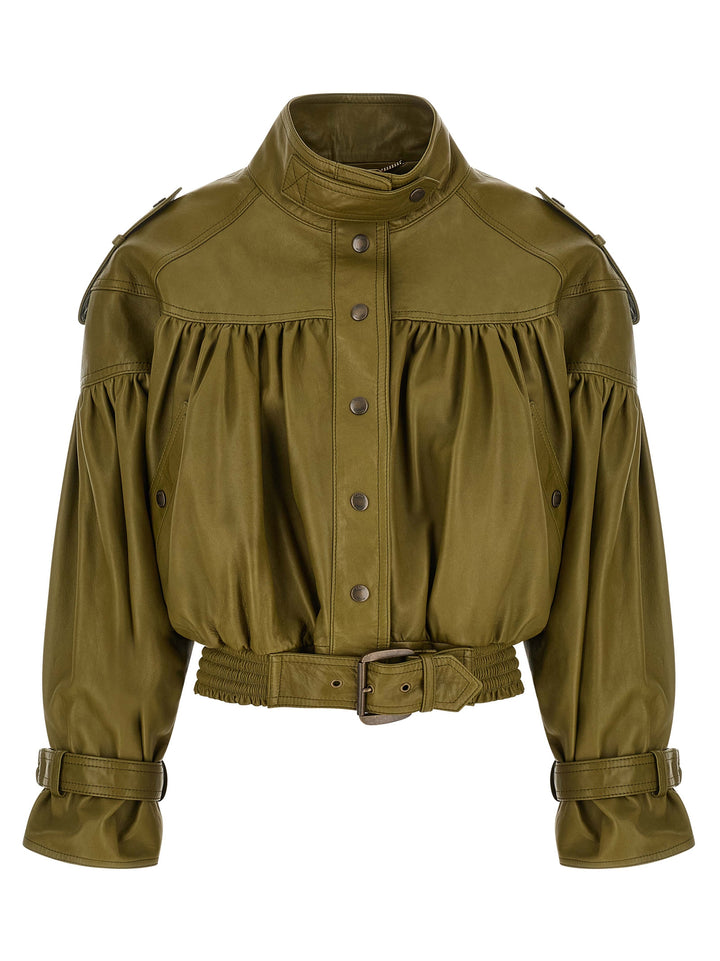Chloé Smock Leather Jacket Puffer Jackets - Verde | 3499995bb5d2ae5b0d6247f9358760ad67f98fdb