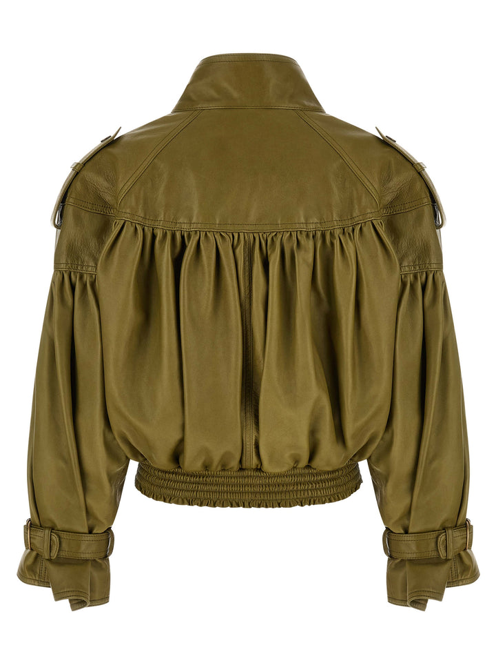 Chloé Smock Leather Jacket Puffer Jackets - Verde | debc6b9d35a933eb649661a162a0edb0abe17830