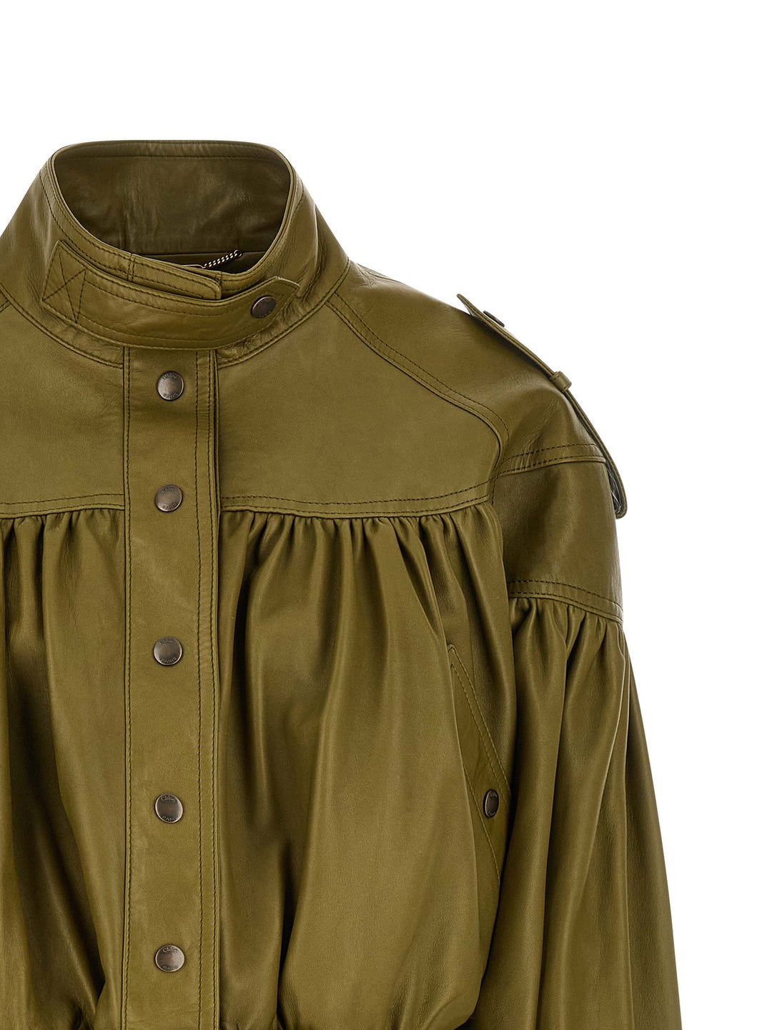 Chloé Smock Leather Jacket Puffer Jackets - Verde | 4594054f516550da3195e9d858d9945fca19adc6