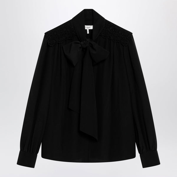 Black Silk Blouse With Lavallière