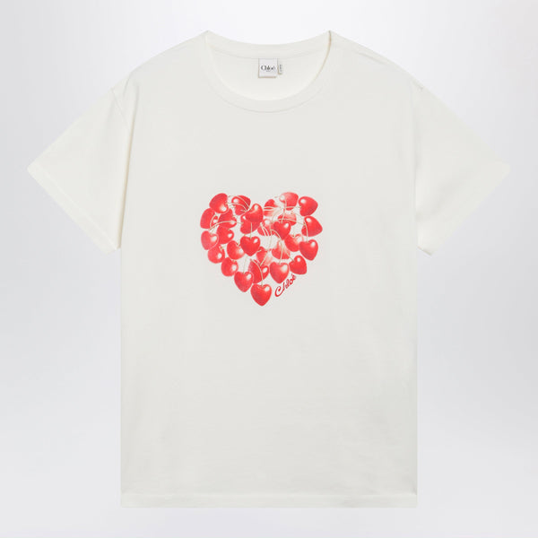 White T-Shirt With Cherry Logo Print