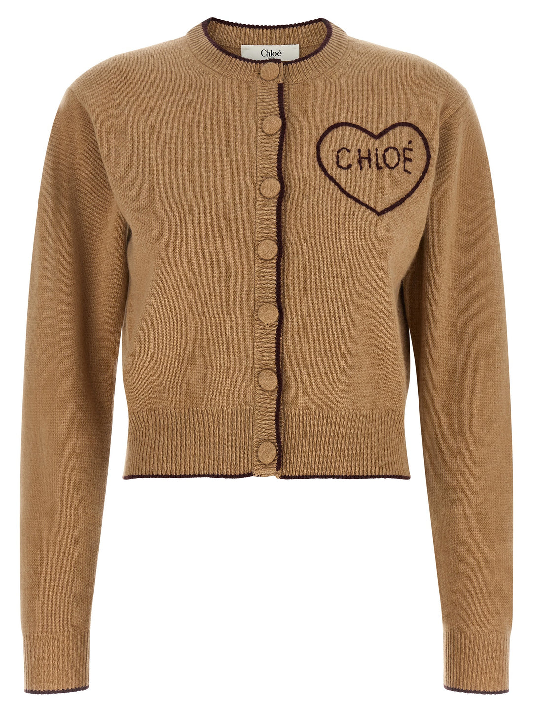 Chloé Heart Intarsia Cardigan Maglioni - Beige | 431c99b2b224b98c525f2f112d181a4ee270c601