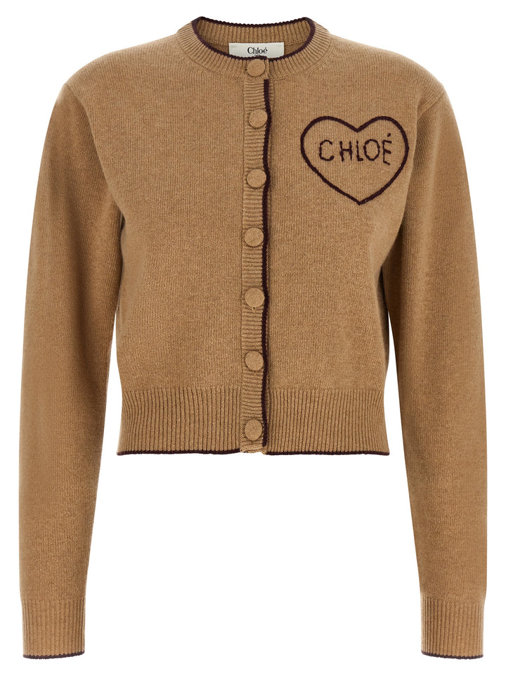 Chloé Heart Intarsia Cardigan Maglioni - Beige | 431c99b2b224b98c525f2f112d181a4ee270c601