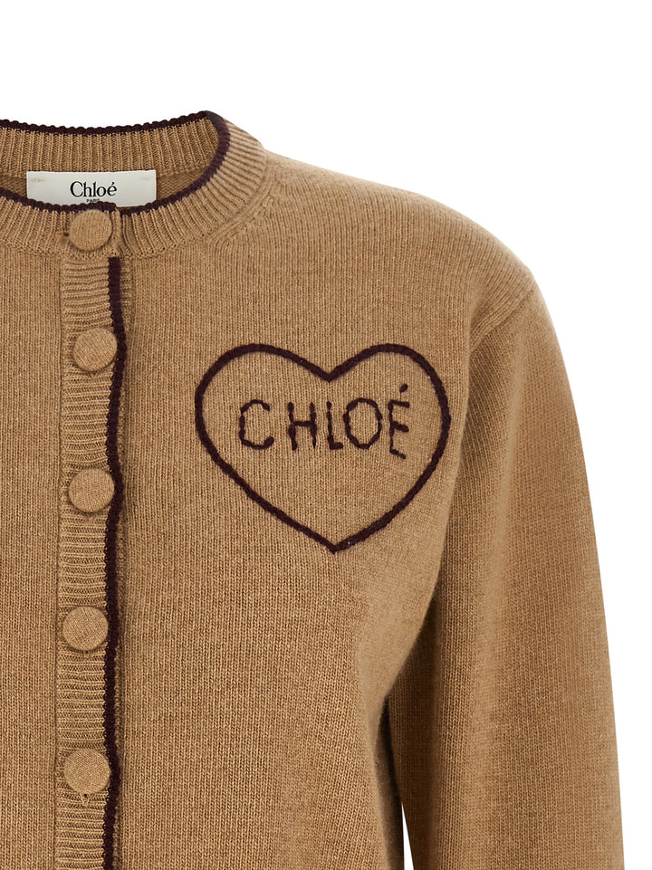 Chloé Heart Intarsia Cardigan Maglioni - Beige | bcddb122e420226bdfa3379f2684bee0042ab2ca