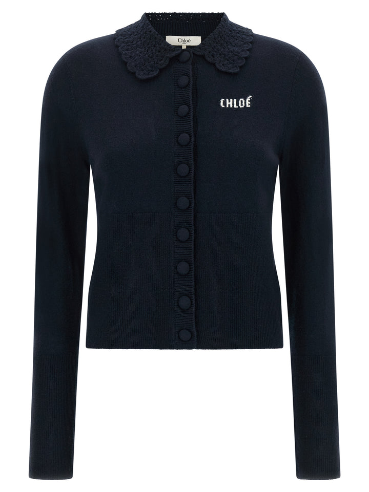 Chloé Collared Cardigan Maglioni - Blu | 46886f5d88c13b634972e840b6ec3d9c77387300