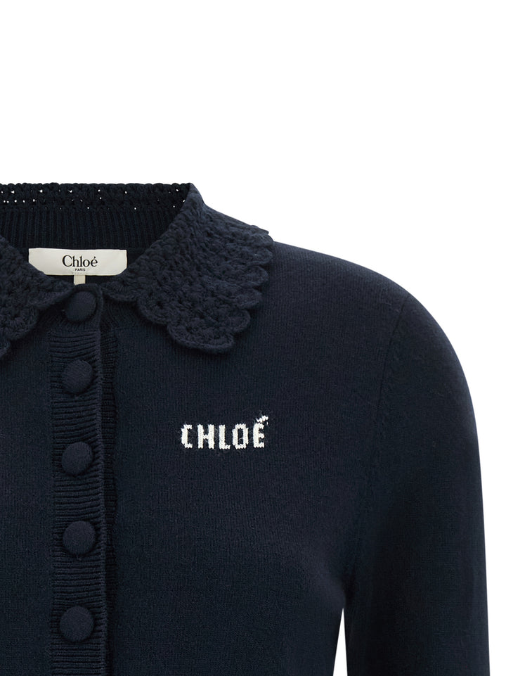 Chloé Collared Cardigan Maglioni - Blu | b97426d16c6623332b59620c7b9c199a17f1015b