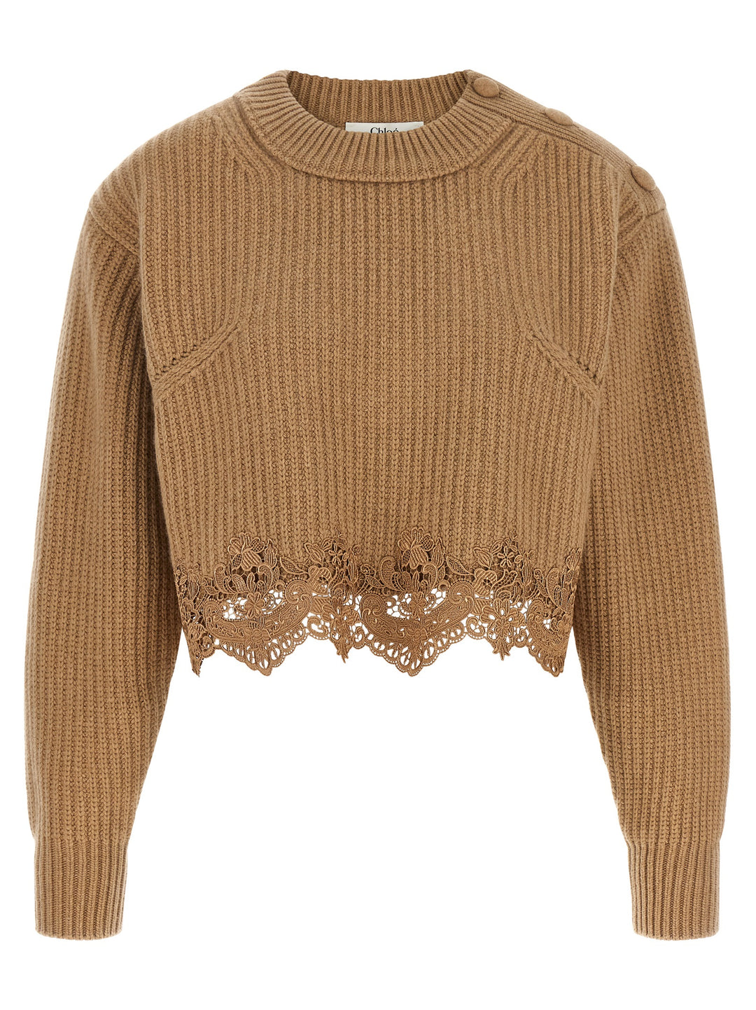 Chloé Cropped Lace Sweater Maglioni - Beige | 9e05eba1569965160d4b85a2c4fa9c0dab056c7e