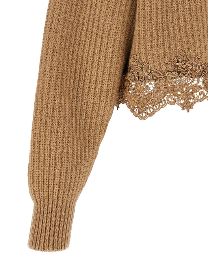 Chloé Cropped Lace Sweater Maglioni - Beige | 616c0e5f9596b20aab98dc940128e75f0c24c513