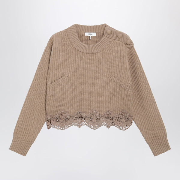 Cropped Turtleneck Sweater In Wool-Cashmere Bleached Brown