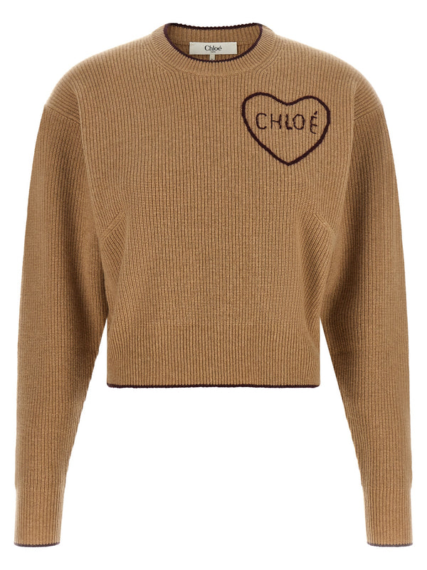 Heart Intarsia Sweater Maglioni Beige