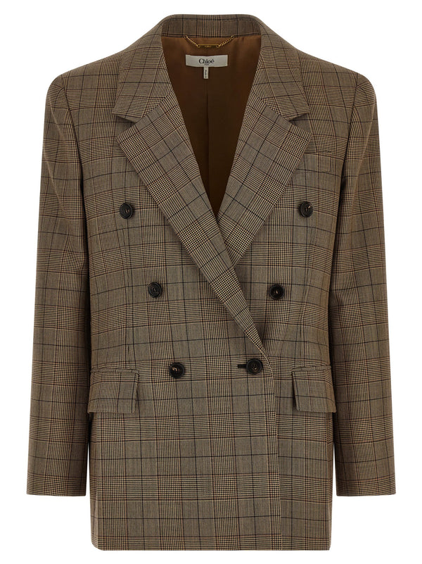 Check Double-Breasted Blazer Blazers Marrone