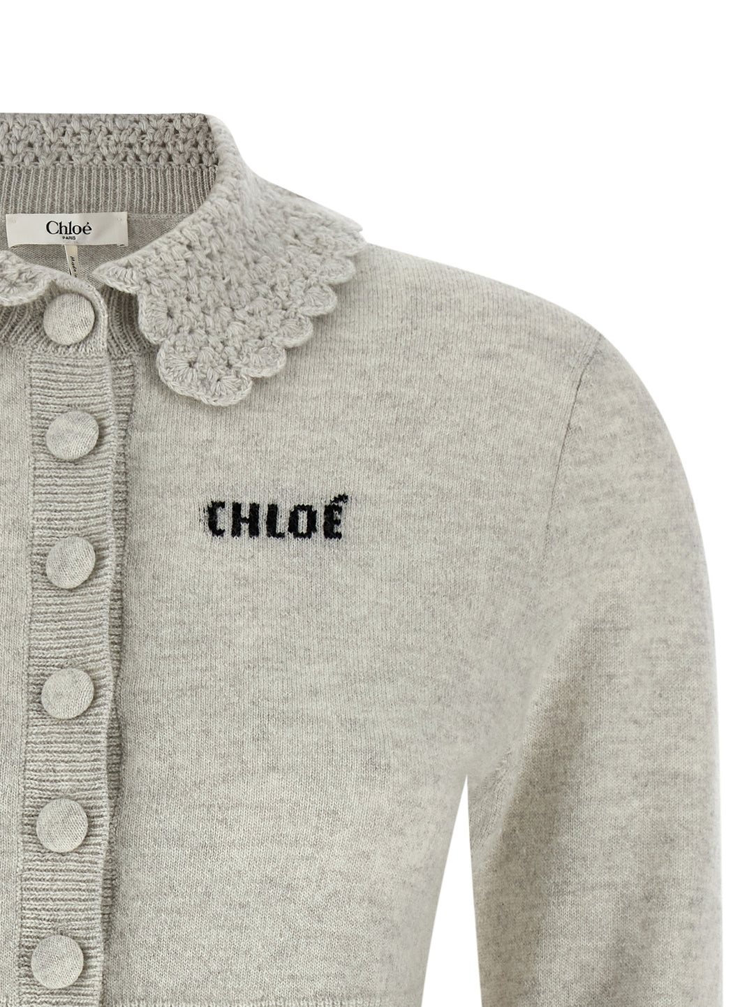 Chloé Collar Cardigan Maglioni - Grigio | 4cd7b40c0491641df7639849be363e9f8dfa0421