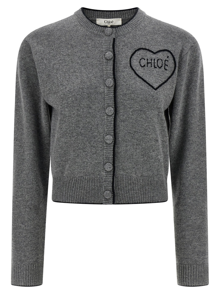 Chloé Embroidery Cardigan Maglioni - Grigio | bc7a72bf0ac55dd5718cbe932195ae7920ea78c8