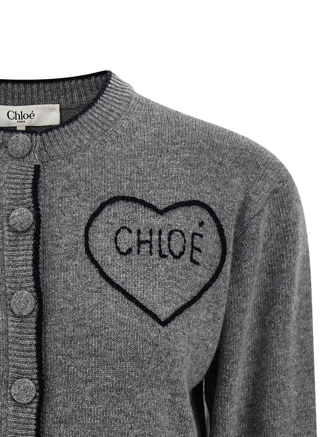 Chloé Embroidery Cardigan Maglioni - Grigio | 5c199d967959a1718ba772881d9399d59515b5c9