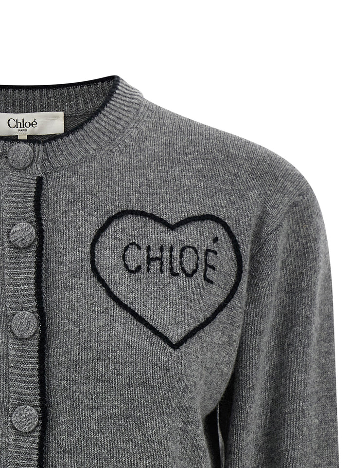 Chloé Embroidery Cardigan Maglioni - Grigio | 5c199d967959a1718ba772881d9399d59515b5c9