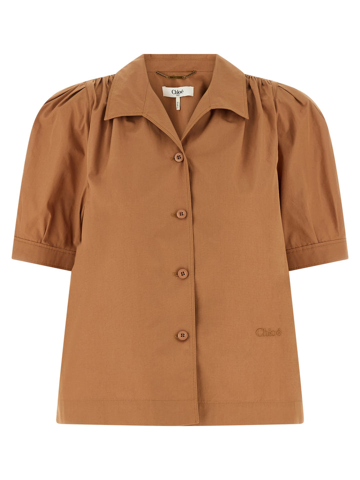 Chloé Logo Embroidery Shirt Camicie - Marrone | 20163d6e80f5c5f9fe6f3455bc3858f01680dba9