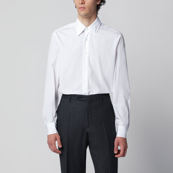 Camisa de algodón blanca de rayas finas