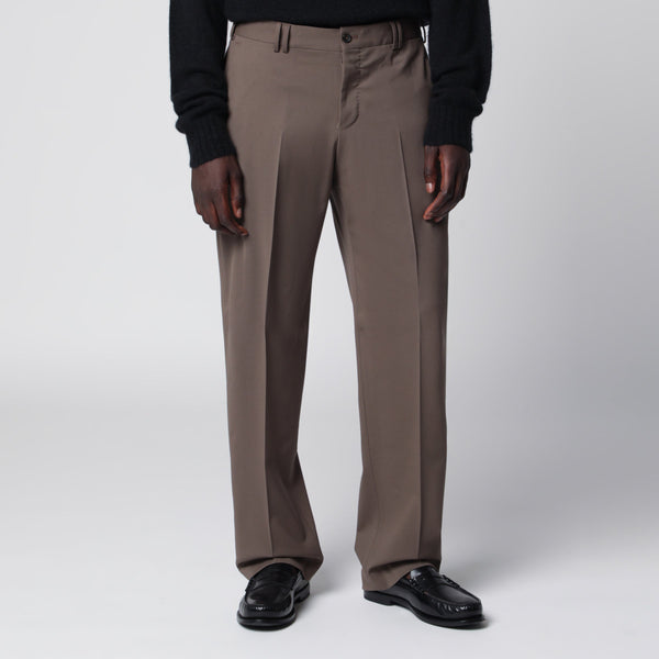 Taupe Wool-Blend Trousers