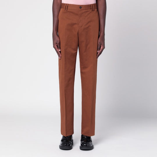Brown Cotton And Linen Trousers